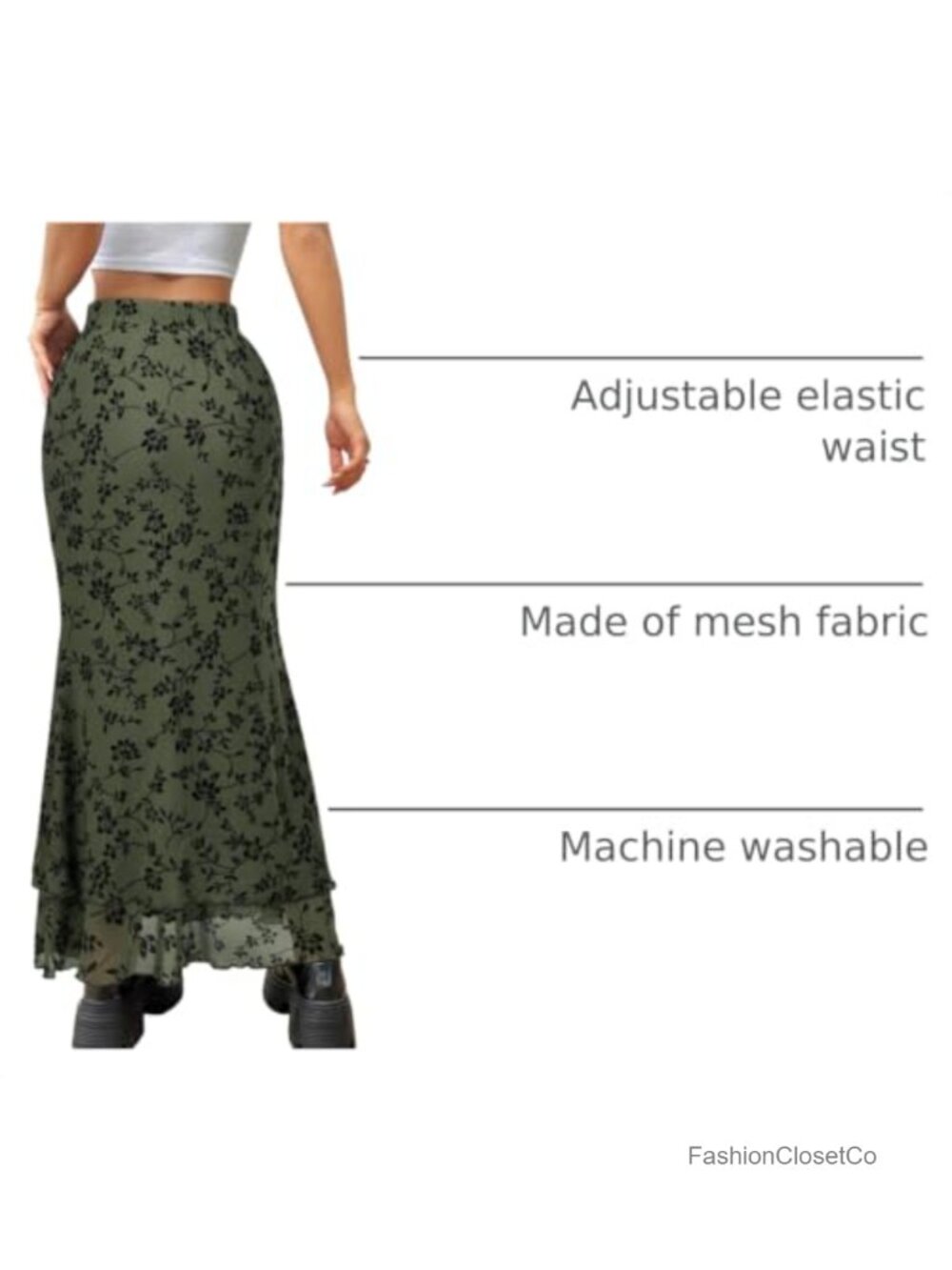 Women Maxi Skirt Flowy High Waisted Elastic Mermaid Fishtail Mesh - Picture 3 of 6